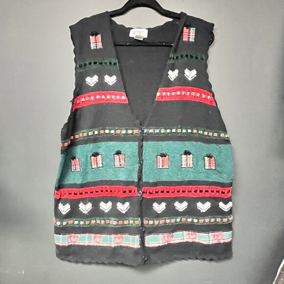 vintage 2XL women's plus size Christmas v neck  sweater vest green black red - Picture 5 of 5